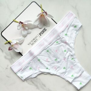 NWT PINK VICTORIA'S SECRET LOGO COTTON SMOOTH BRAZILIAN PANTY IN OPTIC WHITE PAL